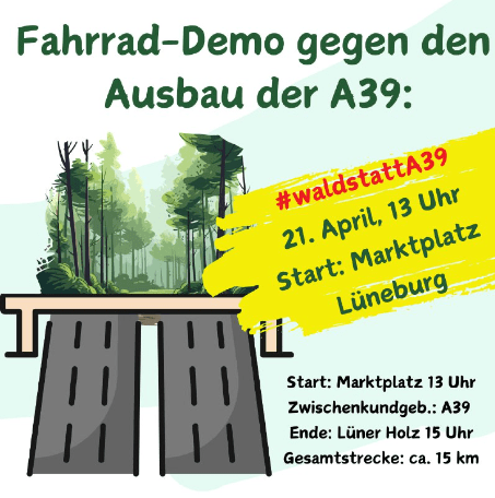 A39-Infokanal: Sharepic Fahrrad-Demonstration am 21.04.2024.