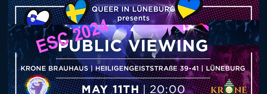 Public Viewing ESC 2024. Grafik: Sharepic Queer in Lüneburg - angepasst.