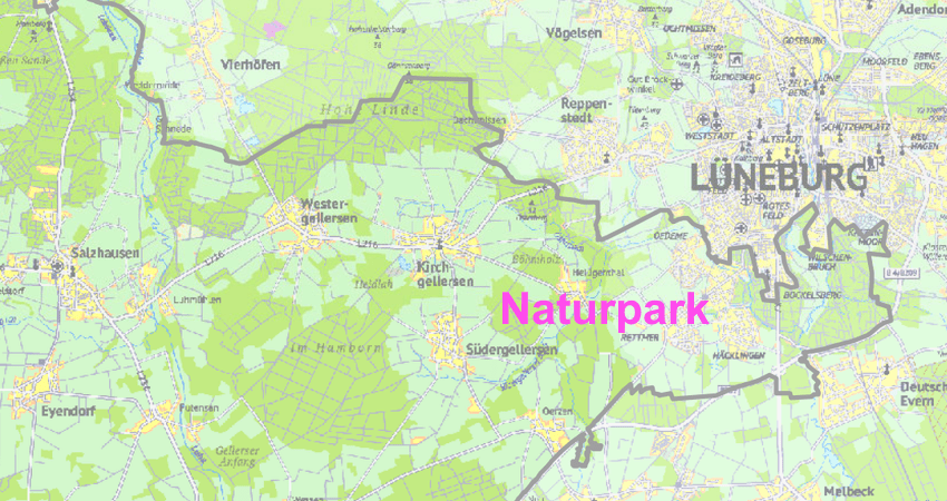 Naturpark Lüneburger Heide: Jetzt bis Lüneburg. Karte: Naturpark.
