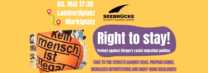 Seebrücke Lüneburg: Protest gegen diskriminierende Maßnahmen in der Migrationspolitik am 3. Mai 2024. Sharepic.