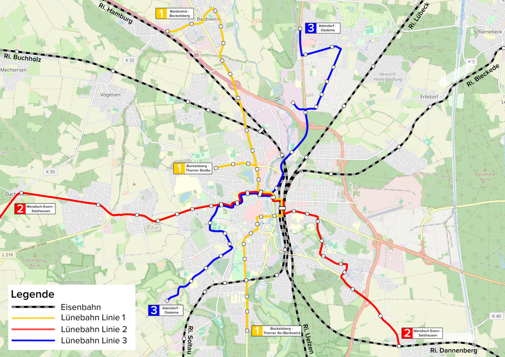 Mögliches Liniennetz. Grafik: Initiative Lünebahn.