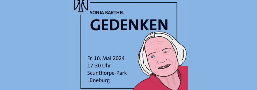 Gedenkfeier für Sonja Barthel, 2024. Grafik: Ida Starke (angepasst).