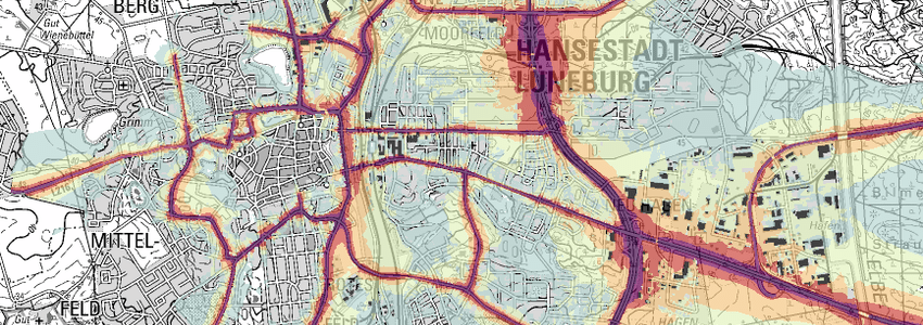 Umweltkarten Niedersachsen: Lärmbelastung bei Tag in Lüneburg 2023 (PLUS).