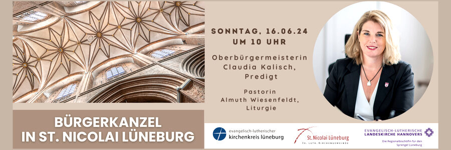 Bürgerkanzel mit OB Claudia Kalisch. Plakat: Kirchengemeinde St. Nicolai (angepasst).