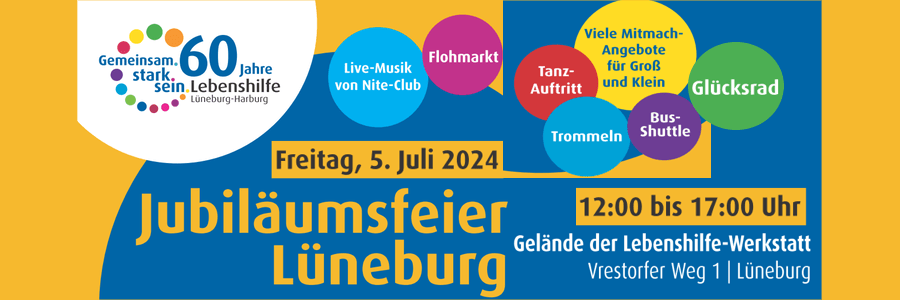 Lebenshilfe Lüneburg-Harburg: Einladung für 5. Juli 2024. Plakat (Ausschnitt).
