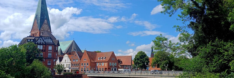 Lüneburg: Blick über die Ilmenau mit Wasserturm und St. Johannis. Foto: Christine Böhm.