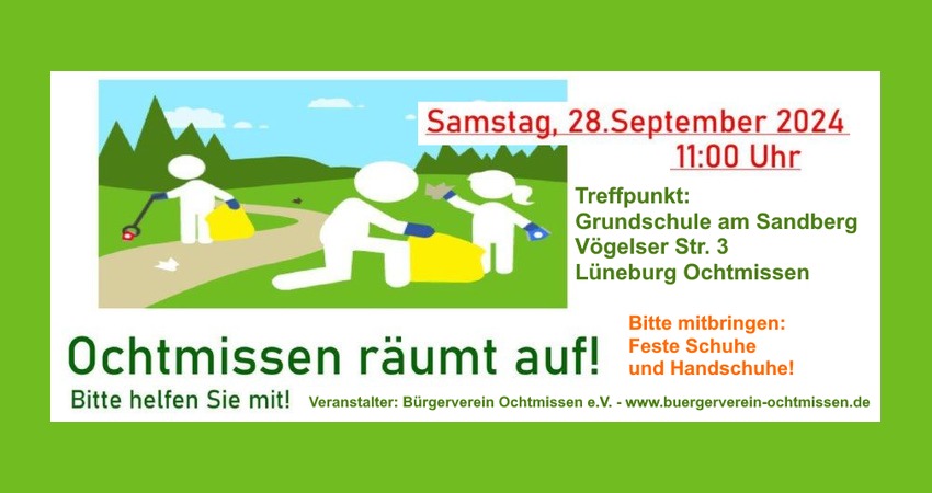 Aufräumaktion in Ochtmissen am 28.09.2024. Grafik: Plakat (angepasst).