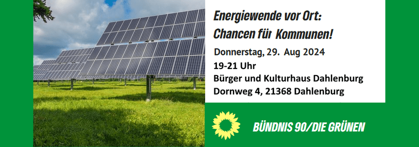 Energiewende vor Ort. Diskussionsabend am 29.08.2024. Grafik: Grüne Lüneburg (angepasst).