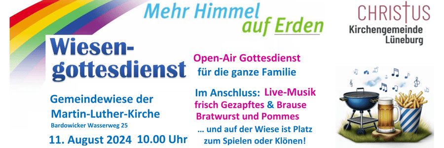 Wiesengottesdienst der Martin-Luther-Gemeinde am 11. August 2024. Grafik: Plakat (angepasst).