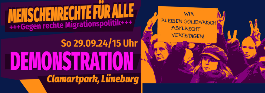 Demonstration „Menschenrechte für alle – Gegen die rechte Migrationspolitik“ am 29.9.24. Grafik: Plakat.