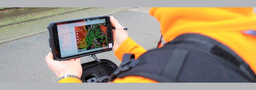 AGL-Mitarbeiter bei der digitalen Baumerfassung. Foto: Stadt Lüneburg, Februar 2022.