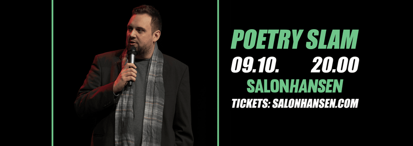 Poetry Slam am 9.10.2024 im Salon Hansen. Grafik: Plakat (angepasst).