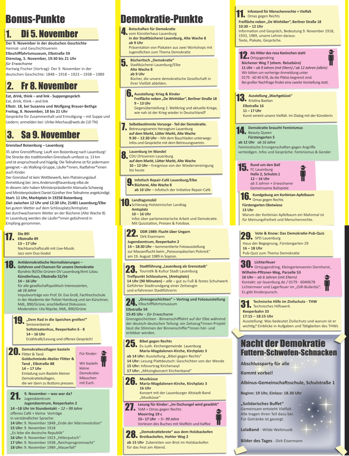 Programm: Partnerschaften für Demokratie, 5.-9. November 2024 (Flyer, Auszug).