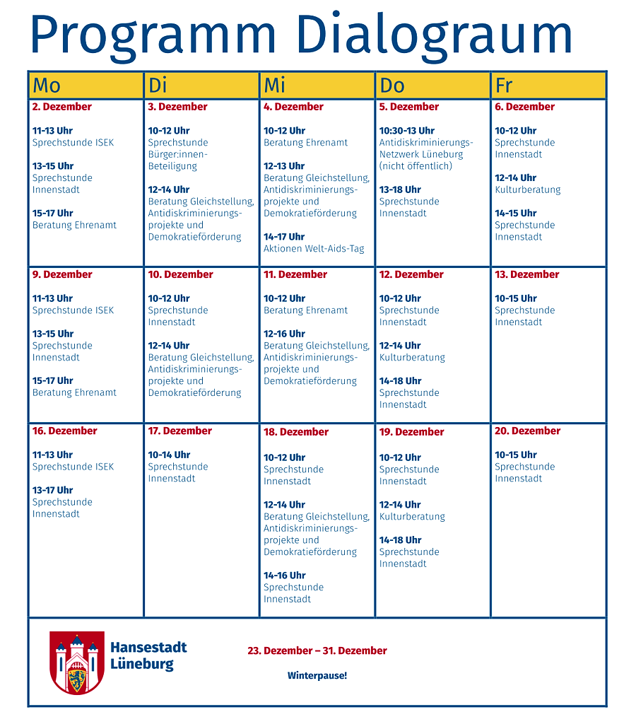 Hansestadt Lüneburg: Programm Dialograum, Dezember 2024.