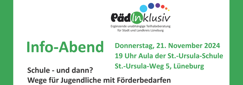 Pädinklusiv: Teilhabeberatung - Info-Abend 21.11.2024. Grafik: Flyer.