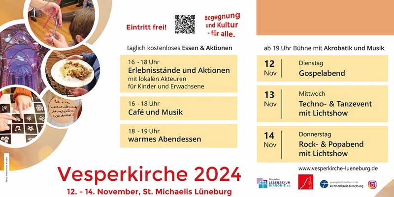 Grafik: Plakat (angepasst). Vesperkirche 2024 in St Michaelis. Programm. 