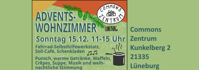 Commons Zentrum Lüneburg: Adventswohnzimmer am 15.12.2024. Grafik: Sharepic - angepasst.