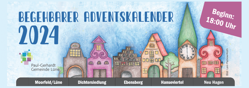 Begehbarer Adventskalender 2024. Grafik: Paul-Gerhardt-Gemeinde Lüne.