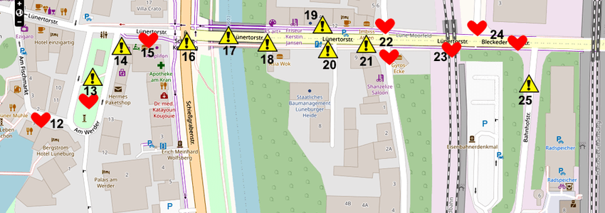 GehCheck Teil II: Von der Brausebrücke zum Bahnhof. Karte: OpenStreetMap Mitwirkende.