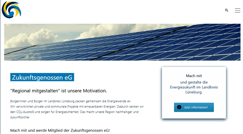Internetseite der "Zukunftsgenossen eG" Lüneburg: https://zukunftsgenossen.de/