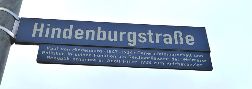 Hindenburgstraße - Straßenschild. Foto: Hansestadt Lüneburg.