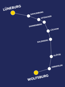 Streckenverlauf RE39 über Lüchow (Jeetzeltalbahn). Grafik: FFF Lüneburg.