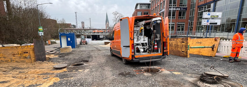 Pause wegen Winterwetter an der Baustelle Dahlenburger Landstraße. Foto: Hansestadt Lüneburg.