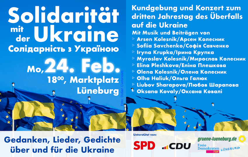 Kundgebung: Solidarität mit Ukraine, 24. Februar 2025. Grafik: Sharepic.