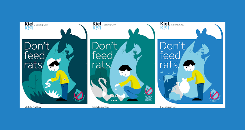 Plakataktion Kiel: Don't feed rats. Sharepics.