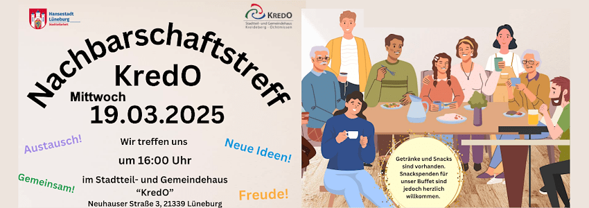 KredO Nachbarschaftstreff 19.03.2025. Grafik: Plakat (angepasst).