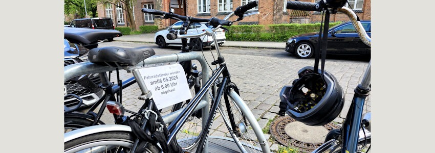 Werden demnächst abgebaut: Die Fahrradflunder in der Feldstraße. Foto: Hansestadt Lüneburg.