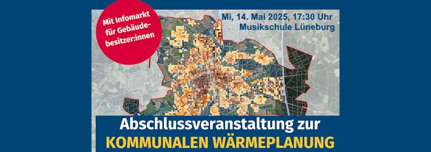 Info-Abend zur kommunalen Wärmeplanung. Grafik: Plakat Hansestadt Lüneburg (angepasst).