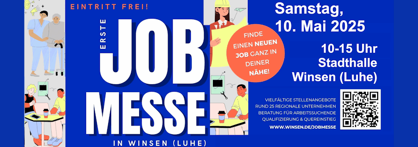 Jobmesse in Winsen (Luhe) am 10. Mai 2025. Grafik: Flyer, Stadt Winsen (Luhe) (angepasst).
