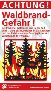 Achtung: Waldbrandgefahr. Grafik: Niedersächsische Landesforsten.