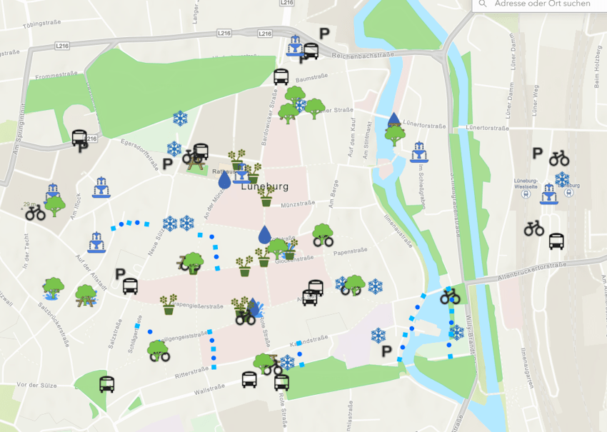 Grafik: Hansestadt Lüneburg. Online-Hitzekarte - Screenshot.