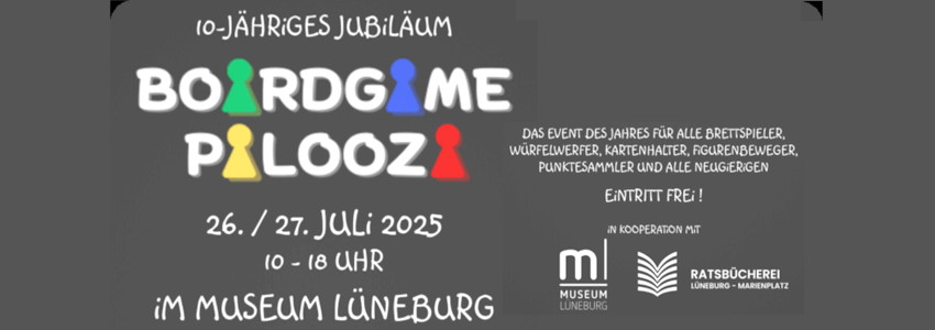 Boardgame Palooza: Jubiläumsveranstaltung am 26./27. Juli 2025. Grafik: Flyer.