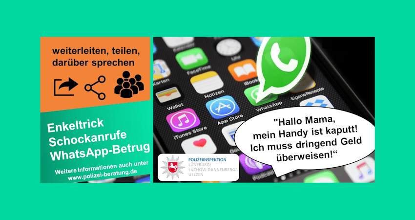 Enkeltrick, Schock-Anrufe, WhatsApp-Betrug. Präventionskampagne der Polizeiinspektion Lüneburg.