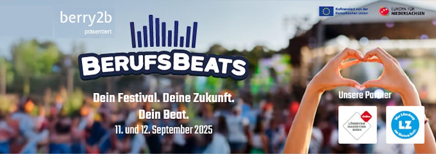 Grafik: berry2b GmbH. BerufsBeats Festival am 11./12. September 2025 in Lüneburg.