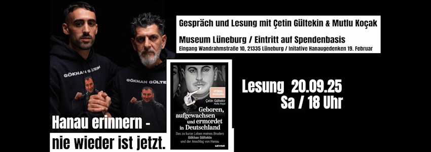 Initiative Hanaugedenken 19. Februar. Sharepic zur Lesung am 20.09.2025.