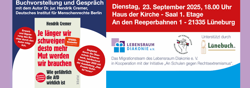 Aktionswoche Migrationsberatung. Lesung in Lüneburg am 23.09.2025. Sharepic (angepasst).