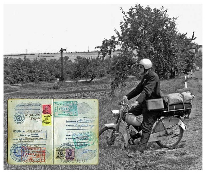 Ton Pruissen mit seinem Moped unterwegs in der DDR Foto: Ton Pruissen.