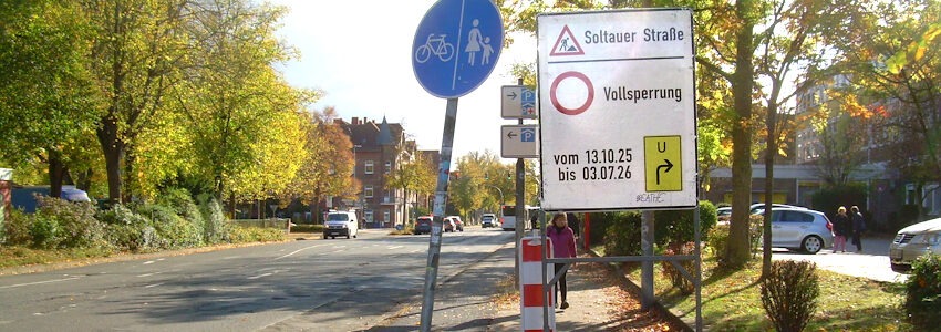 Beschilderung der Baustelle Soltauer Straße. Foto: E. Habisch.