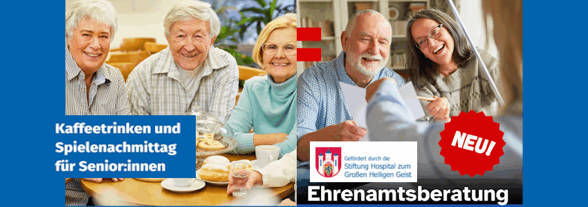 Monatliche Kaffeerunde und Ehrenamts-Beratung für Senior:innen in Lüneburg. Grafik: Sharepics (angepasst).