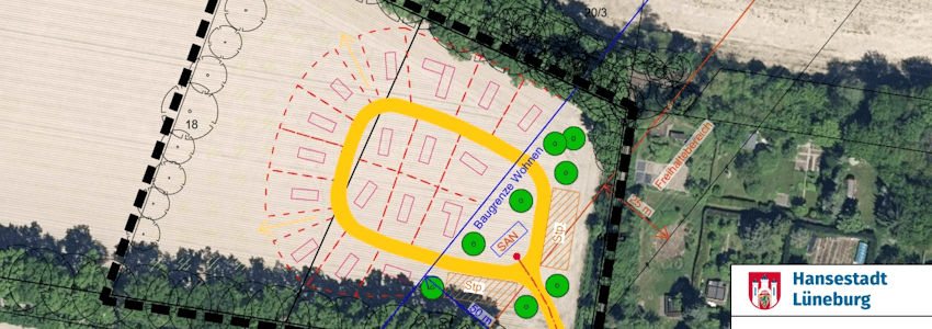 Grafik: Hansestadt Lüneburg. Aufstellungsbeschluss B-Plan für den „Wagenplatz Brockwinkler Weg“.