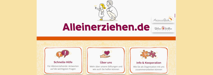 Alleinerziehen.die: Screenshot Homepage (angepasst).