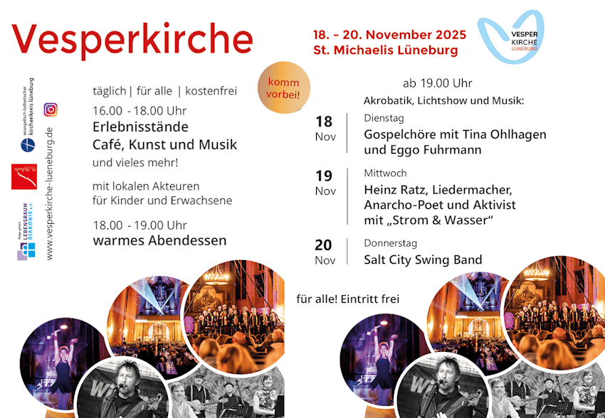 Grafik: Kirchenkreis Lüneburg. Die Vesperkirche ist von Dienstag bis Donnerstag, 18.-20. November 2025, täglich ab 16 Uhr bis in die Abendstunden geöffnet.