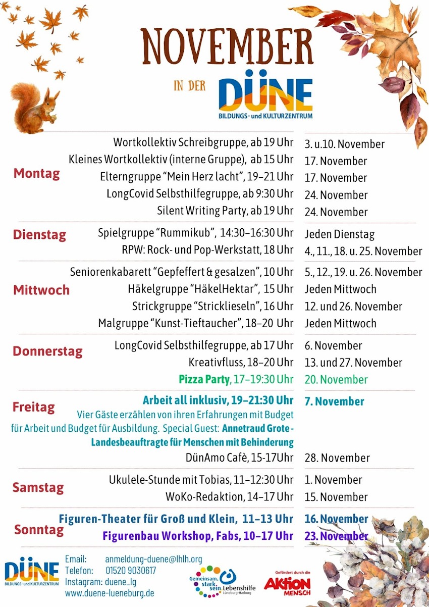 DÜNE Lüneburg: Programm November 2025.