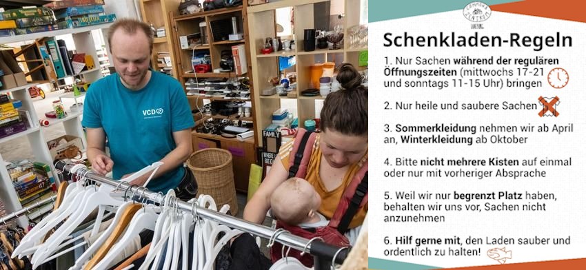 Foto: Kommons Zentrum. Blick in den Schenkladen. Bitte die Schenkladen-Regeln beachten!