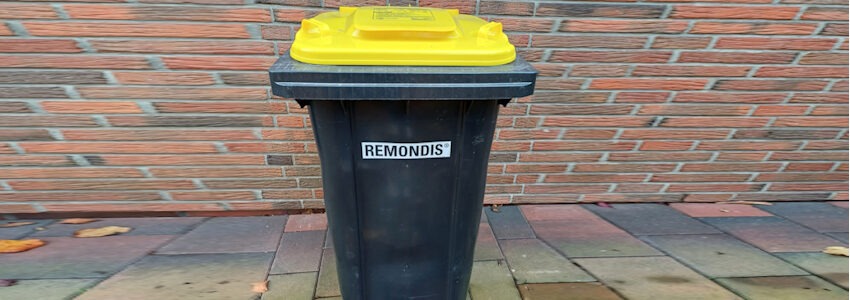 Foto: Fa. Remondis. Gelbe Tonne mit Aufschrift "Remondis".