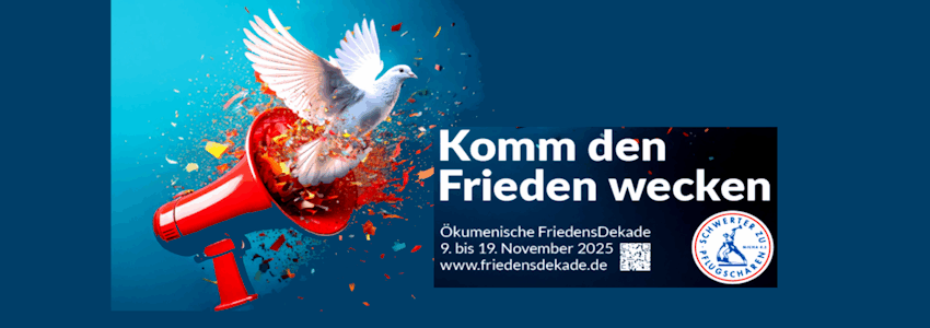 Ökumenische FriedensDekade e. V. für 2025: Plakat "Komm den Frieden wecken" (angepasst).